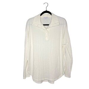 Michael Stars Popover Top Size L Long Sleeve Ribbed Button Collared Cream‎